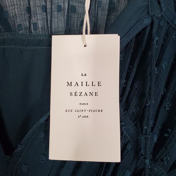 Sezane Stacy Swissdot Long Sleeve Flowy Mini Dress Teal La Maille Size Small New - Picture 9 of 9